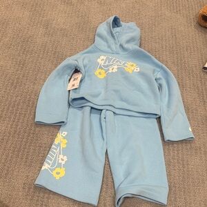 Nike Light Blue Hoodie and Shorts with Yellow Floral Accents